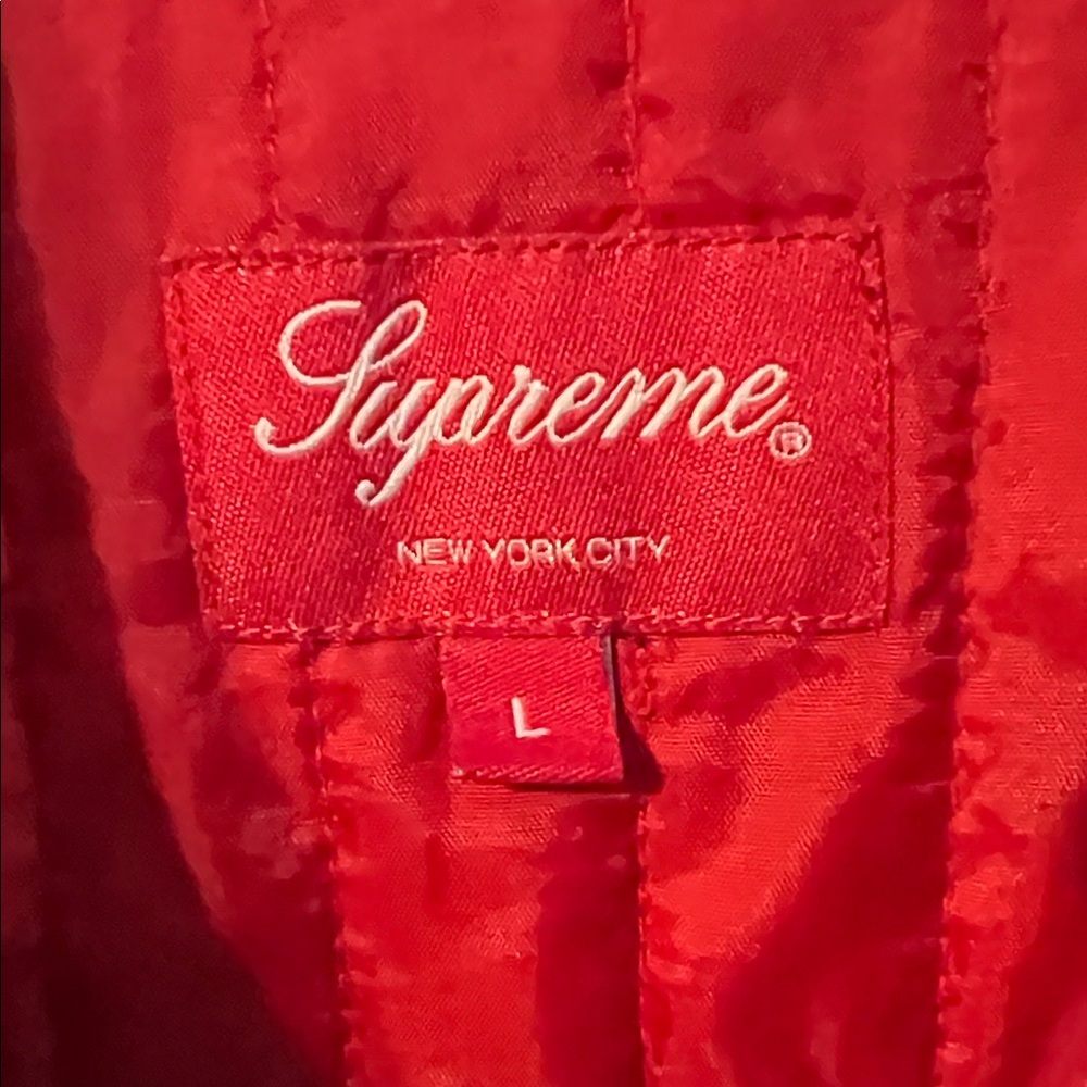 SUPREME QUILTED CORDUROY POLKA DOT SHIRT NAVY RED DOTS FW13 SIZE LARGE - Picture 8 of 12